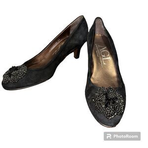 AGL Black Heels with Embellished Toe. Beautiful suede shoes.